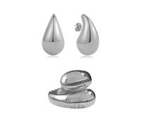 KURTCB Chunky Open Ring 14K Gold Plated Minimalist Adjustable Dome Teardrop Wide Statement Ring for Women, Medium, Gold, No Gemstone