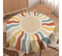 Kurtect Boho Sun Round Table Cloth,Mid Century Retro Colorful Hippie Abstract Geometric Art Grunge Table Covers for Dining Room Kitchen Indoor Outdoor Party Picnic Home Decor, 60in