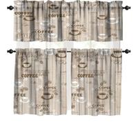 Kurtect Coffee Kitchen Curtain,Coffee Cups Beans Abstract Geometric Morden Print Pattern for Bedroom Dining Room Cafe Office Living Room Drapes, 54 x 18 in + 27 x 24 in*2