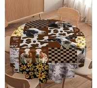 Kurtect Cute Cow Round Table Cloth,Farm Animals Honeycomb Plaid Pattern Stripes Print Cloth Farbic Table Covers Dining Room Kitchen Indoor Outdoor Party Picnic Home Decor, 60in