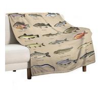 Kurtect Farmhouse Fish Throw Blanket,Vintage Cabin Rustic River Fishing Animal Plush Fluffy Flannel Warm Cozy Chair Sofa Couch Picnic Travel Office Bedding Blankets, 40x50 in