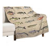 Kurtect Farmhouse Fish Throw Blanket,Vintage Cabin Rustic River Fishing Animal Plush Fluffy Flannel Warm Cozy Chair Sofa Couch Picnic Travel Office Bedding Blankets, 60x80 in