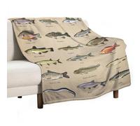 Kurtect Farmhouse Fish Throw Blanket,Vintage Cabin Rustic River Fishing Animal Plush Fluffy Flannel Warm Cozy Chair Sofa Couch Picnic Travel Office Bedding Blankets, 50x60 in