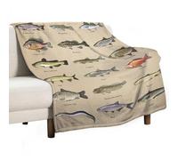 Kurtect Farmhouse Fish Throw Blanket,Vintage Cabin Rustic River Fishing Animal Plush Fluffy Flannel Warm Cozy Chair Sofa Couch Picnic Travel Office Bedding Blankets, 70x80 in
