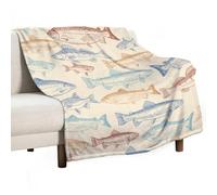 Kurtect Fish Throw Blanket,Colorful Retro Style Rustic Country Hand Drawn Pattern Print Plush Fluffy Flannel Warm Cozy Chair Sofa Couch Picnic Travel Office Bedding Blankets, 60x80 in