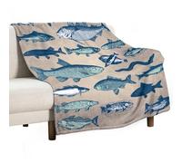 Kurtect Fish Throw Blanket,Vintage Style Farmhouse Rustic Fish Animals Seafood Theme Plush Fluffy Flannel Warm Cozy Chair Sofa Couch Picnic Travel Office Bedding Blankets, 60x80 in
