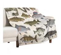 Kurtect Fishing Throw Blanket,Retro Rustic Fish Hand Drawing Theme Pattern Print Plush Fluffy Flannel Warm Cozy Bedding Blankets Chair Sofa Couch Picnic Travel Office All Season, 70x80 in