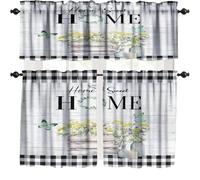 Kurtect Rustic Farmhouse Kitchen Curtain,Butterfly Flower Wooden Buffalo Plaid Print 3Pcs for Bedroom Dining Room Cafe Office Living Room Drapes,54 x 18 in+ 27 x 36 in*2