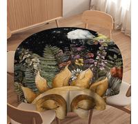 Kurtect Sun Moon Round Table Cloth,Celestial Bodies Gold Stars Mandala Art Pattern Print Table Covers for Dining Room Kitchen Indoor Outdoor Party Picnic Home Decor, 70in