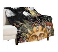 Kurtect Vintage Moon Sun Blanket, Gothic Cloud Starry Celestial Bodies Gold Stars Mandala Art Pattern Print Plush and Warm Cozy Throw Blankets Couch Picnic Travel Office 60x80 in