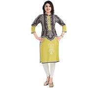 Kurti for Women - Indian Ethnic Kurti & Tunic Top, Stylish Casual, Party & Festive Wear Outfit DKL518 Indians Thread and Sequine Work Cotton Blend Multicoloured Graphic Band (Numeric_14) Multicoloured