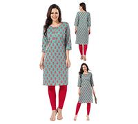 Kurti for Women: Premium Indian Kurtis Ethnic Tops - Stylish Tunics for Casual, Party and Festive Wear CP159 Indians Lace Length 42 inches APX Cotton Green Block PrintCasual (Numeric_10) Green