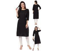 Kurti for Women: Premium Indian Kurtis Ethnic Tops - Stylish Tunics for Casual, Party and Festive Wear CK116BK Indians Embroridery Length 42 inches APX Viscose Black SolidCasual (Numeric_10) Black