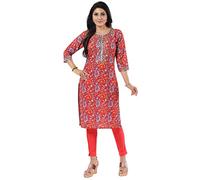 Kurti for Women: Premium Indian Kurtis Ethnic Tops - Stylish Tunics for Casual, Party and Festive Wear CP311 Indians Embellished with Gota Laces Cotton Maroon FloralCasual (Numeric_18) Maroon