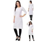 Kurti for Women: Premium Indian Kurtis Ethnic Tops - Stylish Tunics for Casual, Party and Festive Wear CK115WT Indians Embroridery Length 42 inches APX Viscose WhiteCasual (Numeric_12) White
