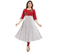 Kurti for Women: Premium Indian Kurtis Ethnic Tops - Stylish Tunics for Casual, Party and Festive Wear MM231 Embroidery Work Viscose Red Geometric A-LineCasual Branded (Numeric_16) Red