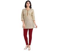 Kurti for Women: Premium Indian Kurtis Ethnic Tops - Stylish Tunics for Casual, Party and Festive Wear MM364 Indians Silk Blend Beige Floral Tunic Round Neck Mini 3/4 SleeveCasual (Numeric_18) Beige