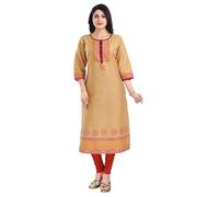 Kurti for Women: Premium Indian Kurtis Ethnic Tops - Stylish Tunics for Casual, Party and Festive Wear MM343 Indians Thread and Sequine Work Silk Blend Beige GraphicCasual (Numeric_14) Beige