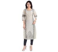 Kurti for Women: Premium Indian Kurtis Ethnic Tops - Stylish Tunics for Casual, Party and Festive Wear MM337 Indians Thread and Bead Work Silk Blend Beige Graphic Tunic Casual (Numeric_12) Beige