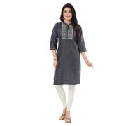 Kurti for Women: Premium Indian Kurtis Ethnic Tops - Stylish Tunics for Casual, Party and Festive Wear NR122 Indians Thread Embroidery Cotton Blend Blend Grey SolidCasual (Numeric_16) Grey