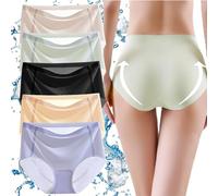 KURTIK Ultra-Thin Non-Marking Ice Silk Underwear for Women, Breathable Invisible Seamless High Rise Briefs with Hip Lift, 5 Count, White, 2XL (70-80kg), Plus-size Women, Everyday Use