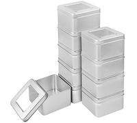 Kurtzy 10 Pack Silver Metal Storage Tin Box with Lid - L9 x W9 x H5.7cm / 3.54 x 3.54 x 2.24 Inches - Small & Portable Non-Hinged Empty Containers - Mini Square Home Craft Container & Survival Kit
