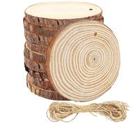 Kurtzy 10 Pack Unfinished Wood Slices with Holes & String - 10-12cm Diameter, 10mm Thick - Rustic Natural Wooden Log Discs with Bark - for Arts/Crafts, DIY, Hanging Decorations & Christmas Ornaments