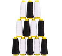 Kurtzy 12 Pack Black and White Polyester Sewing Machine Thread Spools Set - 11.5cm/ 4.5 Inch Spools with 900m/984 Yards of Thread - Bobbin Spool Kit in 2 Colours for Hand and Machine Embroidery