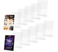 Kurtzy 12 Pack Clear Plastic Sign Holder - Slanted Portrait Plastic Display Holders - Table Top Restaurant Menu, Office Desk Cards, Ad Poster, Leaflet, Flyer, Paper Holder & Photo Frame Stand