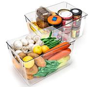 Kurtzy 2 Pack of Kitchen Fridge & Cupboard Storage Trays - 26cm/10.24 Inches Overall Length - Clear Plastic Refrigerator Bins - Bathroom, Pantry, Drawer, Freezer and Home Storage Organiser Containers