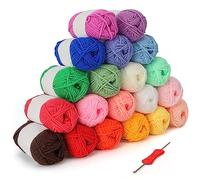 Kurtzy 20 Pack of Colourful Crochet Yarn Balls - 3mm Crochet Hook Included - Each Thread Ball Weighs 25g/0.88oz - Total of 1000m/1094 Yards of Coloured Soft Cotton Yarn