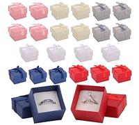 Kurtzy 24 Pack Jewellery Ring Gift Box - 4.1x 4.1cm/1.61x 1.61Inches - Assorted Colour Cardboard Display Boxes with Bow & Velvet Insert - Rings & Earring Case for Anniversaries, Weddings & Birthdays