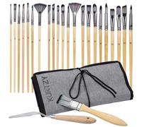 Kurtzy 24-Piece Artist Paint Brush Set With Case - Nylon Hair Brushes for Acrylic, Watercolour, Gouache or Oil - Ideal for Face Painting, Miniature Detailing, Nail Art & Rock Art