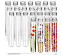 Kurtzy 25 Pack Clear Plastic Test Tubes with Screw Caps & Brush - 110ml Reusable Plastic Tubes for Storage, Test Tube Shots, Candy, Bath Salts & Beads