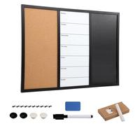 Kurtzy 3-in-1 Combination Cork Board, Whiteboard & Chalkboard - 70 x 50cm/27.5 x 20 Inches - Magnetic Memo/Bulletin Dry Erase Noticeboard with Pins