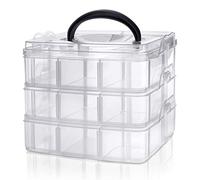 Kurtzy 3-Tier Craft Storage Box with 18 Compartments - Plastic Organiser Box for Medicine, Craft Supplies, Beads, Jewellery, Lego and Hair Accessories