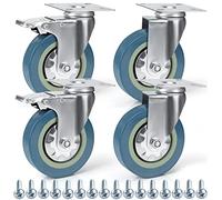 Kurtzy 4 Pack Heavy Duty Swivel Castor Wheels - 100mm Casters with Rubber Wheels, Screws, Locking Brakes and Metal Plates - Max Load 280kg / 617lbs - For Trolleys, Moving Furniture and Workbenches