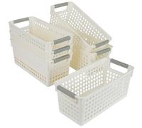 Kurtzy 6 Pack of White Plastic Storage Baskets with Handles - 29 x 13.5 x 12.3cm/11.42x 5.31 x 4.84 Inches - Home Organiser Bins for Kitchen, Shelves, Bedroom, Bathroom, Office, Pantries and More