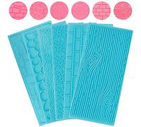 Kurtzy 6 Pack Plastic Embossing Fondant Icing Chocolate Cake Mould Set - Brick, Wood, Floral, Cobble & Pebble Stone Designs - 3D Decorating Embossed Set for Sugar Candy, Decor, Jelly & DIY Baking