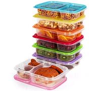 Kurtzy Bento 7 Pack x 3 Compartment Lunch Box Reusable Food Containers - Microwave, Dishwasher & Freezer Safe - Stackable Plastic Leakproof Lunch Meal Prep Boxes with Lids for Adults & Kids