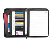 Kurtzy Black Faux Leather Zipped A4 Business Portfolio Folder - Professional Conference Padfolio Organiser Case - Ring Binder File, Resume & Document Pocket, Writing Pad, Card Holder & Tablet Pouch
