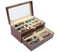 Kurtzy Faux Leather 12 Slots Lockable Sunglasses Display Organiser Box - 2 Tiers and 12 Compartments for 12 Glasses with Lock and Key for Sunglasses, Eyeglasses and Spectacles - Brown Sunglasses Case