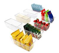 Kurtzy Fridge and Cupboard Storage Bin (Pack of 8) - Fridge Storage Box 20cm BPA Free - Clear Plastic Tray for Organizing Bathrooms, Freezers, Cupboards and Drawers