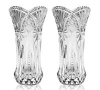 Kurtzy Glass Vases (2 Pack) - 24.5cm/9.64 Inches Tall Clear Crystal Decorative Melodia Cut Large Cylinder Glass Flower Vase Set For Wedding Centrepiece and Home Decor