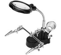 Kurtzy Helping Hands Stand with LED Light, Magnifying Glass & Soldering Iron Holder - 3.5X/12x Magnifier Lens - Adjustable Third Hand with Alligator Clips - Jewellery & Electronics Hobby Repair Tool
