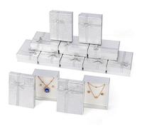 Kurtzy Jewellery Gift Box Set (12 Pack) - Small Gift Boxes for Earrings, Necklace, Bracelet & Other Jewellery - Wedding Favour Earring Boxes - Silver