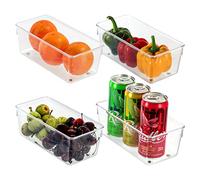 Kurtzy Kitchen Fridge & Cupboard Storage Trays (4 Pack) - 20cm/7.87 Inches Overall Length - Clear Plastic Refrigerator Bins - Bathroom, Pantry, Drawer, Freezer and Home Storage Organiser Containers