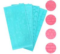 Kurtzy Plastic(4 Pack) Embossing Fondant Icing Chocolate Cake Mould Set - Brick, Wood, Cobble and Pebble Stone Designs - Blue 3D Decorating Embossed Mold Set For Sugar Candy, Decor, Jelly & DIY Baking
