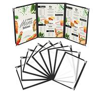 Kurtzy Triple Fold A4 Menu Covers (10 Pack) - 3 Fold Double View American Style Menu Holders - Black Trifold Clear Menu Covers with Corner Protectors - For Restaurants, Bars, Cafes, Food & Drink