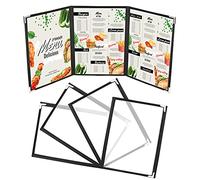 Kurtzy Triple Fold A4 Menu Covers (5 Pack) - 3 Fold Double View American Style Menu Holders - Black Trifold Clear Menu Covers with Corner Protectors - For Restaurants, Bars, Cafes, Food & Drink